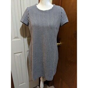 Calvin Klein Black White Checkered Houndstooth Short Sleeve Midi Dress Size 10